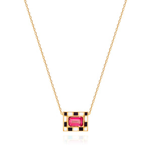 Pink Topaz & Enamel Let's Play Chess Mini Pendant