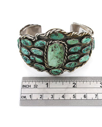 Old Pawn Navajo Sterling Silver & Turquoise Cluster Cuff Bracelet