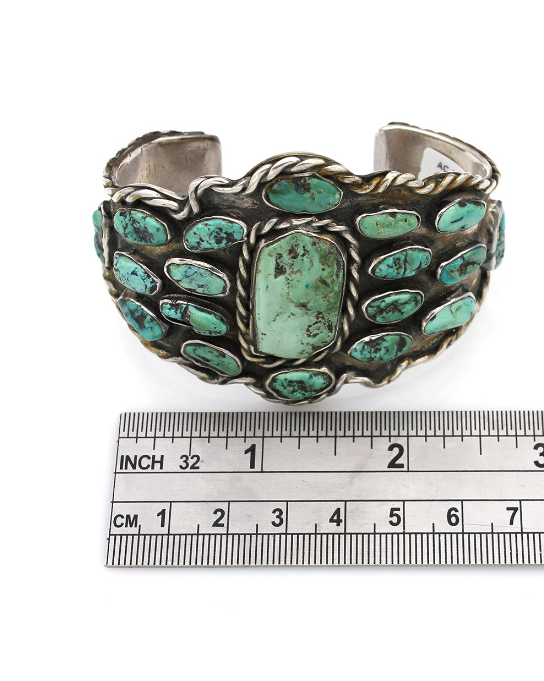 Old Pawn Navajo Sterling Silver & Turquoise Cluster Cuff Bracelet