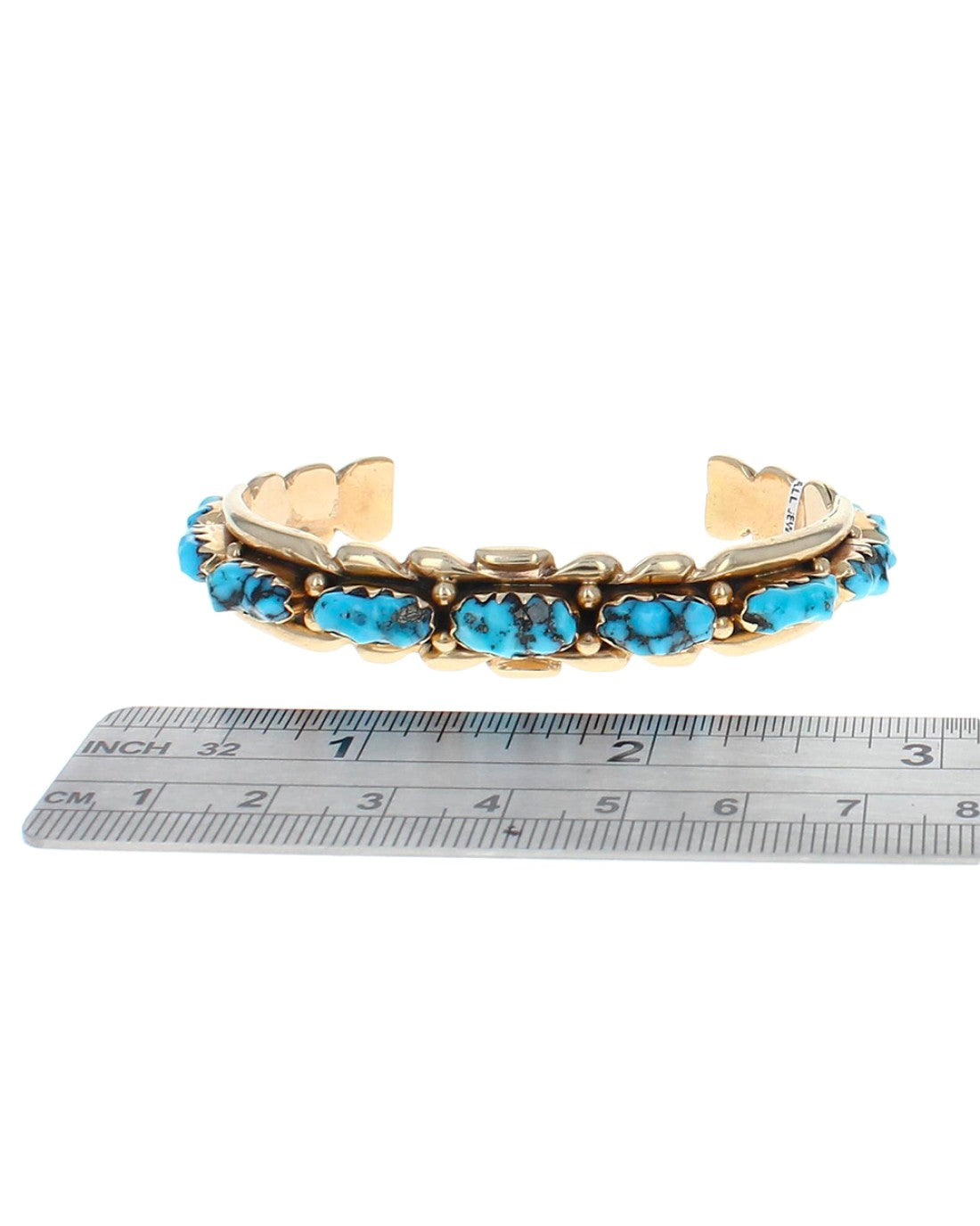 Zuni Wayne & Virginia Quam 14K Yellow Gold Turquoise Cuff Bracelet
