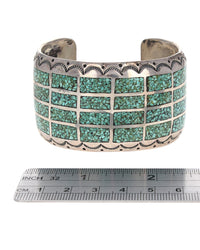 Navajo Delvin Nelson Sterling Silver Turquoise Chip Inlay Cuff Bracelet