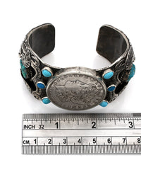 Large Vintage Navajo Sterling Silver Turquoise Watch Cuff Bracelet