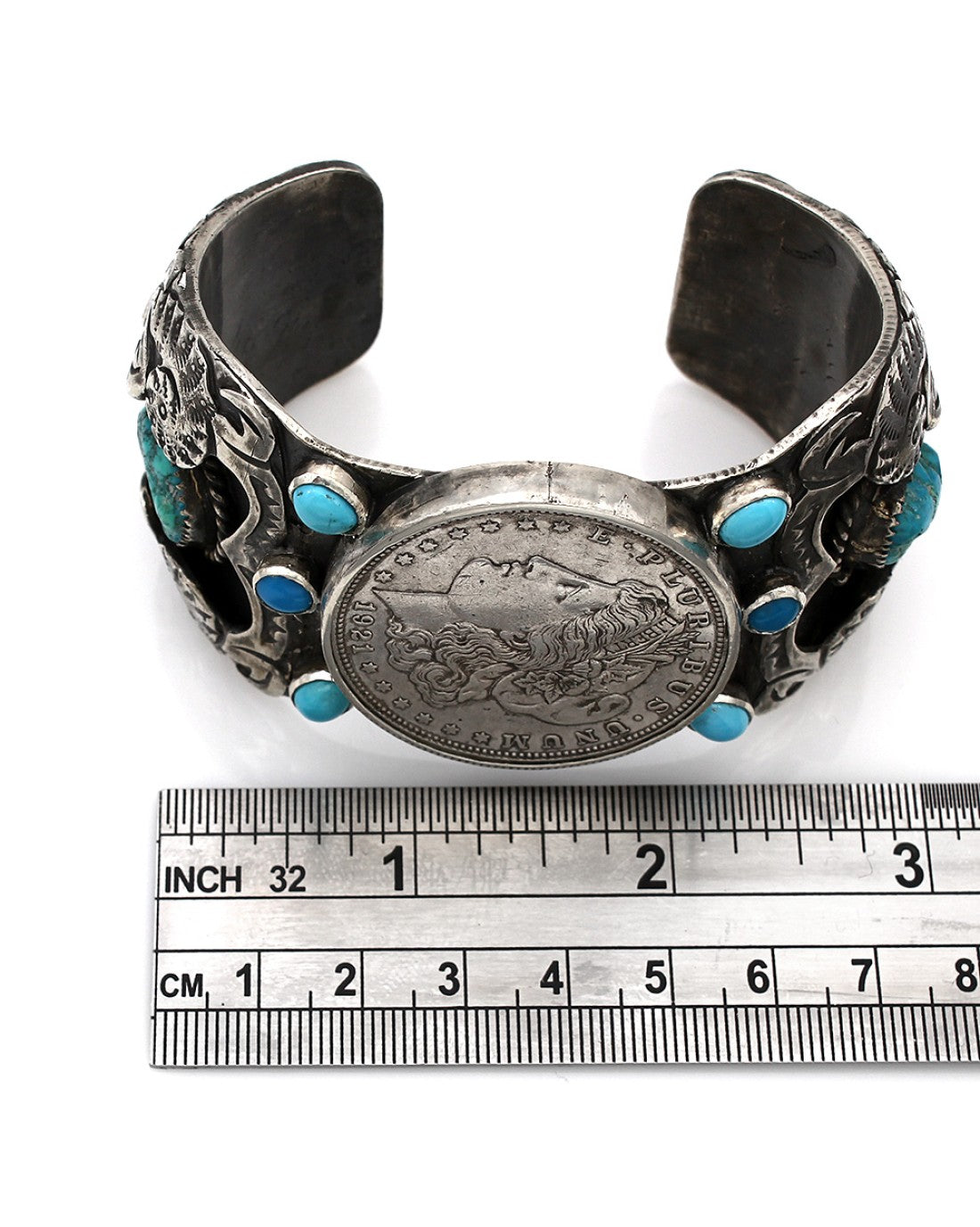 Large Vintage Navajo Sterling Silver Turquoise Watch Cuff Bracelet