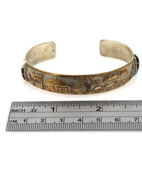 Navajo Gold Filled Sterling Silver Multi-Stone Inlay Storyteller Cuff Bracelet