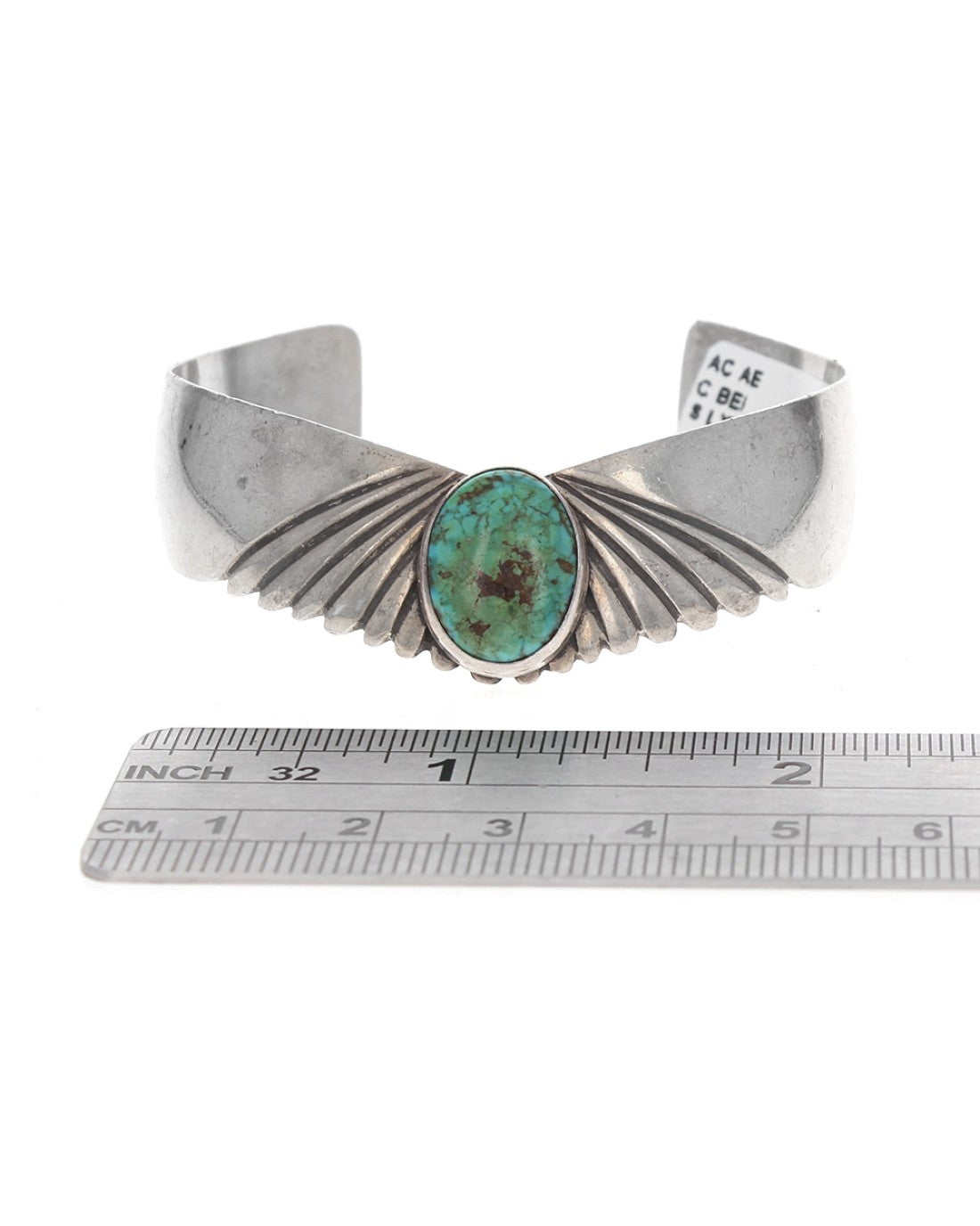 Navajo Signed LEX Sterling Silver & Turquoise Cuff Bracelet
