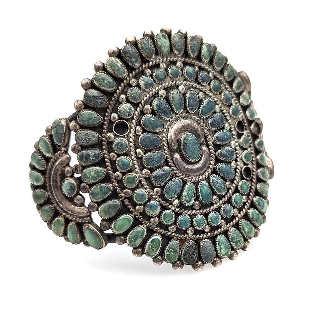 Navajo Sterling Silver & Turquoise Cluster Cuff Bracelet