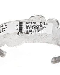 Zuni Signed JC Sterling Silver Multi-Stone Inlay & Amethyst Cuff Bracelet