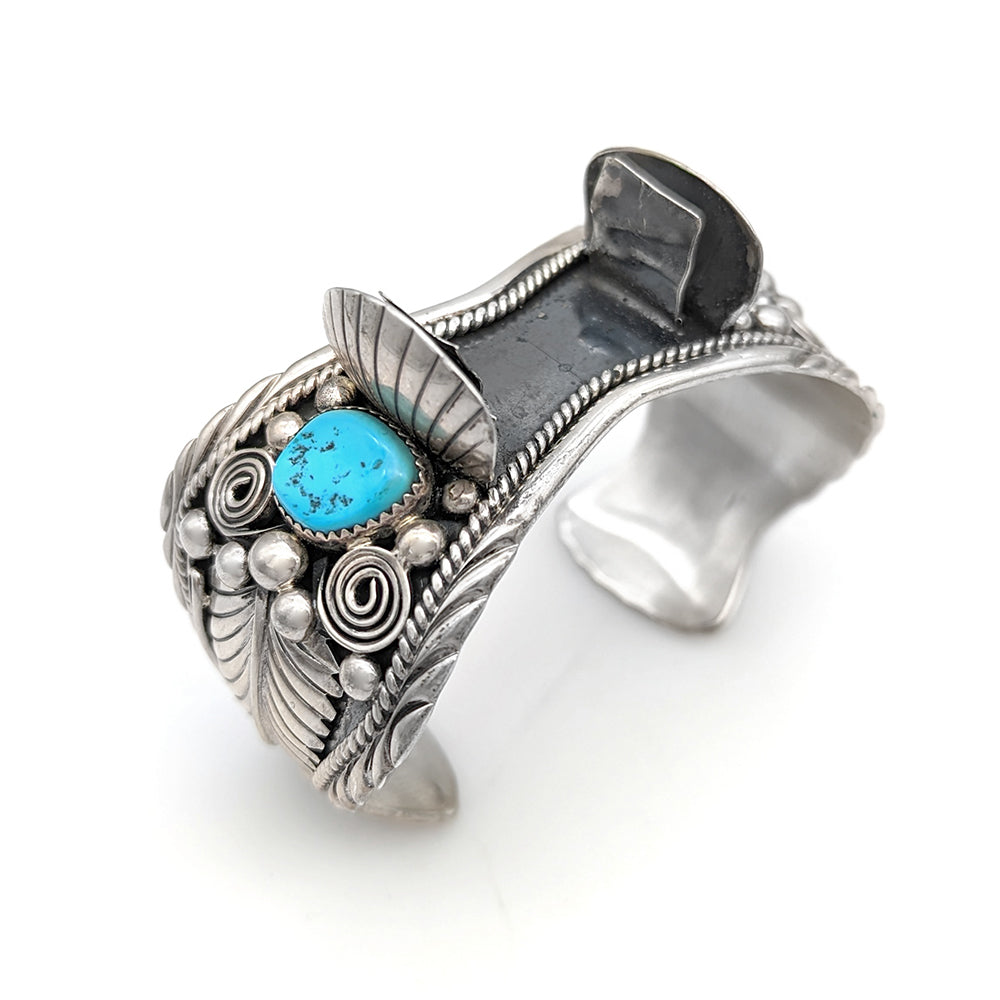 Navajo Charlene & Robert Little Sterling Silver Turquoise Watch Cuff Bracelet