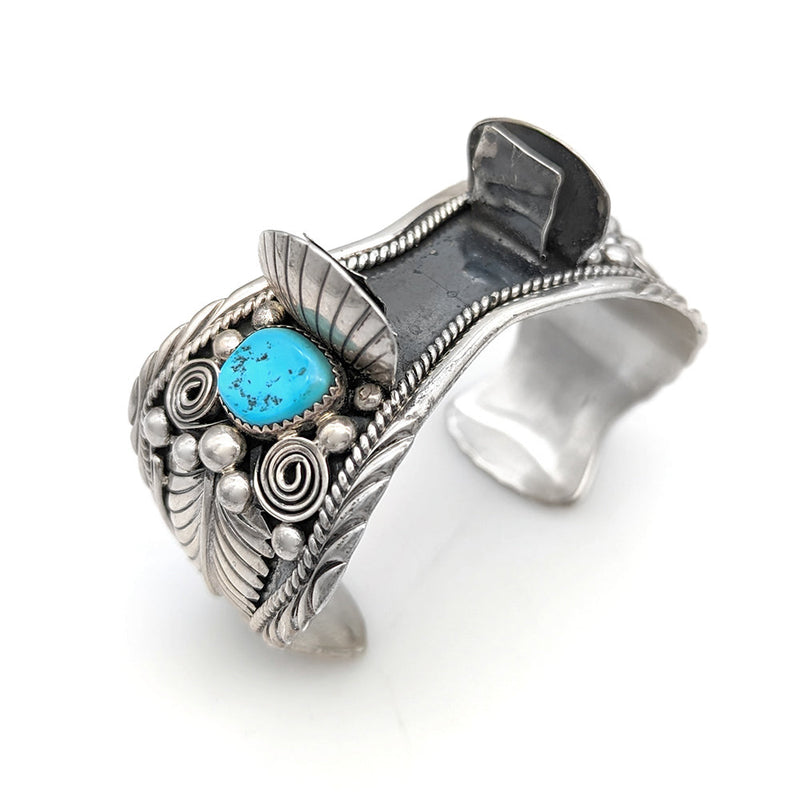 Navajo Charlene & Robert Little Sterling Silver Turquoise Watch Cuff Bracelet