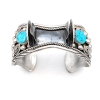 Navajo Charlene & Robert Little Sterling Silver Turquoise Watch Cuff Bracelet