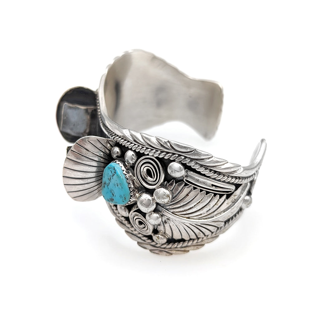 Navajo Charlene & Robert Little Sterling Silver Turquoise Watch Cuff Bracelet