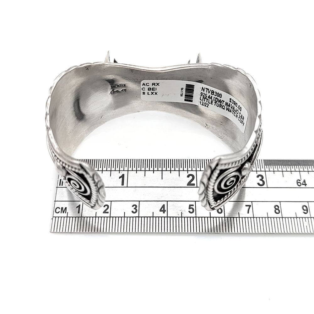 Navajo Charlene & Robert Little Sterling Silver Turquoise Watch Cuff Bracelet