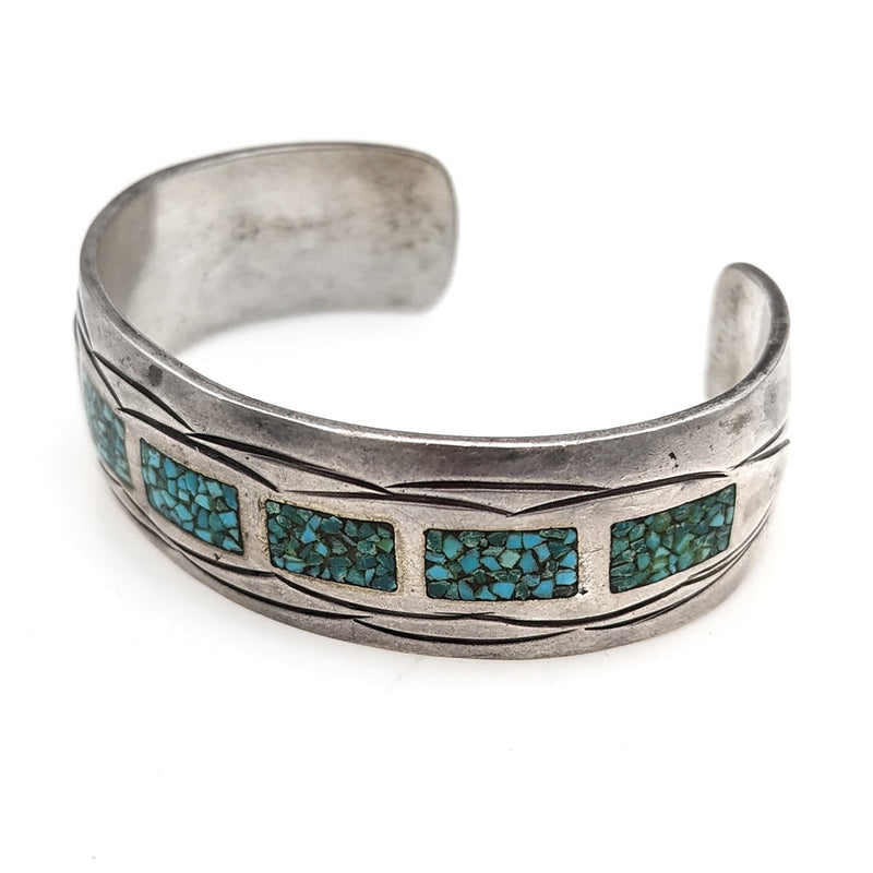 Navajo Corbet Joe Sterling Silver Turquoise Chip Inlay Cuff Bracelet