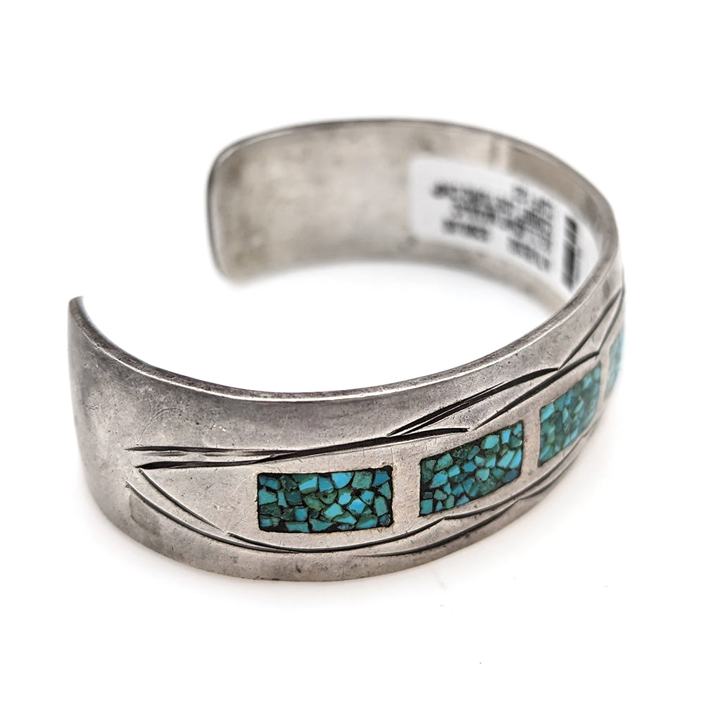 Navajo Corbet Joe Sterling Silver Turquoise Chip Inlay Cuff Bracelet