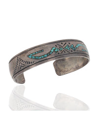 Navajo Signed MB Sterling Silver Turquoise Chip Inlay Bracelet