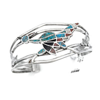 Navajo Sterling Silver Multi-Stone Chip Inlay Roadrunner Bracelet