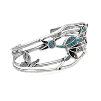 Navajo Sterling Silver Multi-Stone Chip Inlay Roadrunner Bracelet