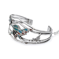 Navajo Sterling Silver Multi-Stone Chip Inlay Roadrunner Bracelet