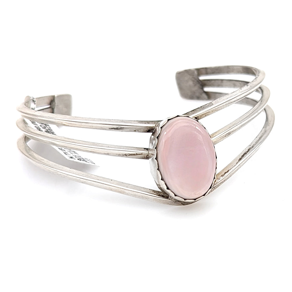Navajo Signed GJ Sterling Silver & Pink Mother of Pearl Cuff Bracelet