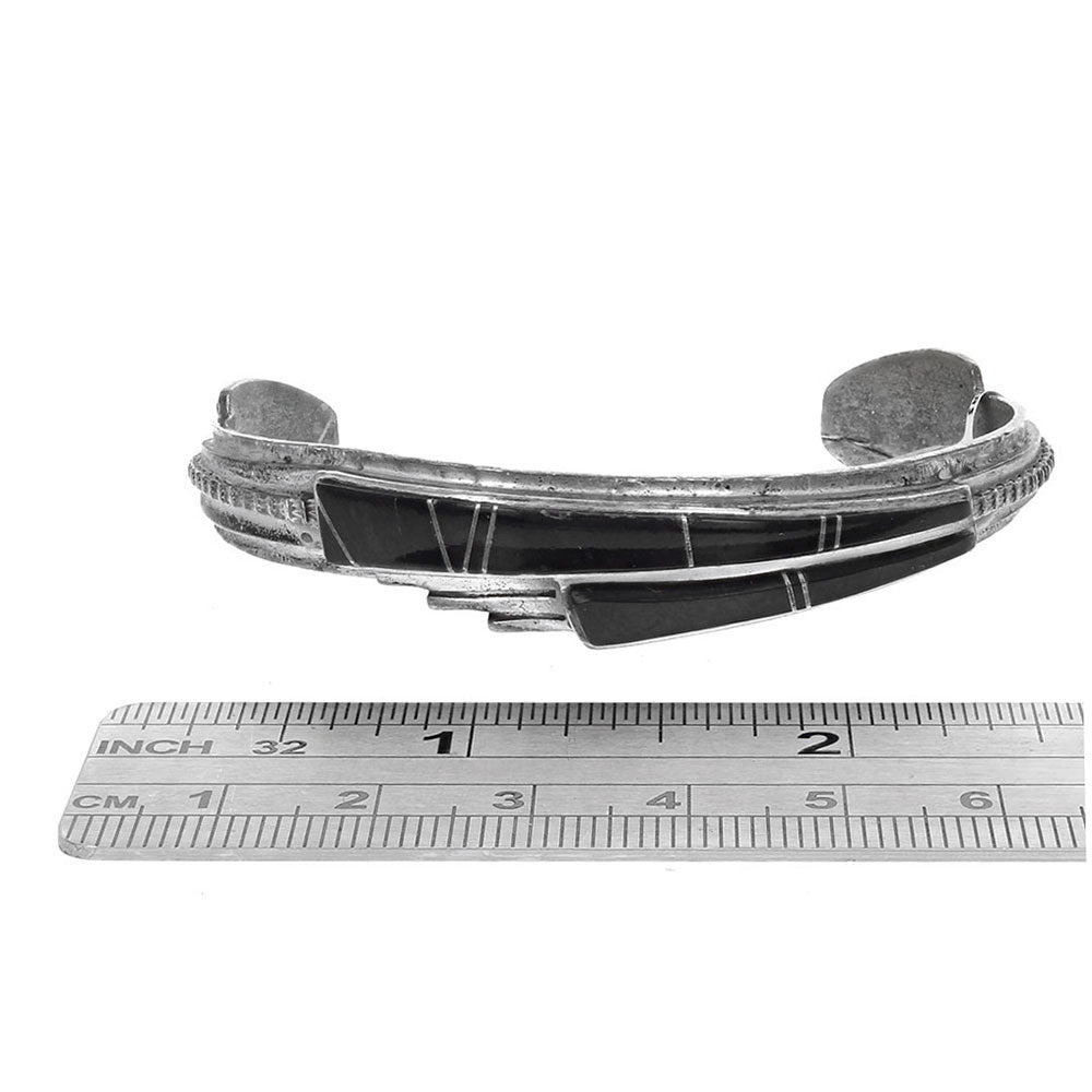 Navajo Sterling Silver Black Onyx Inlay Cuff Bracelet
