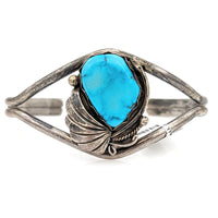 Navajo Signed Sterling Silver & Turquoise Cuff Bracelet