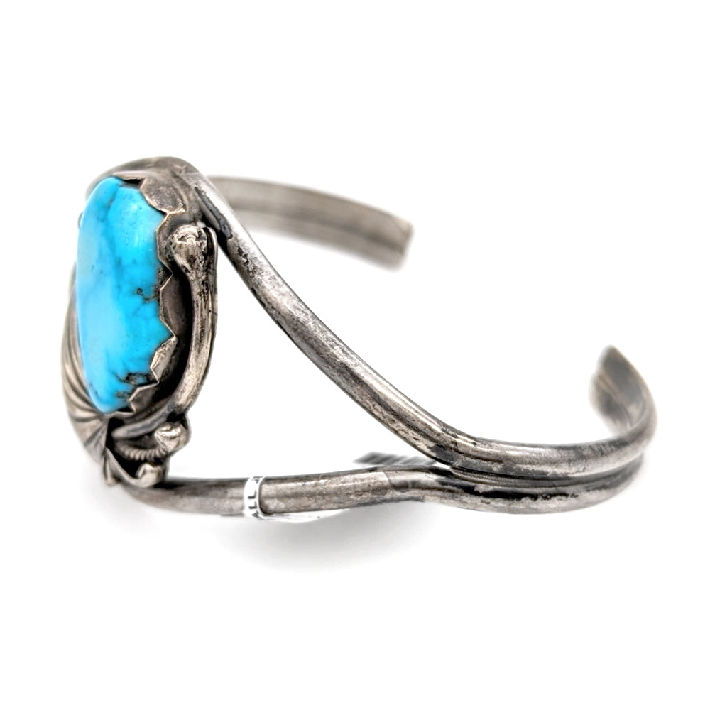 Navajo Signed Sterling Silver & Turquoise Cuff Bracelet
