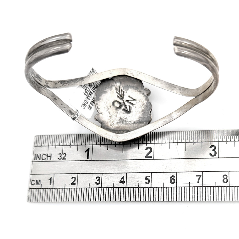 Navajo Signed Sterling Silver & Turquoise Cuff Bracelet