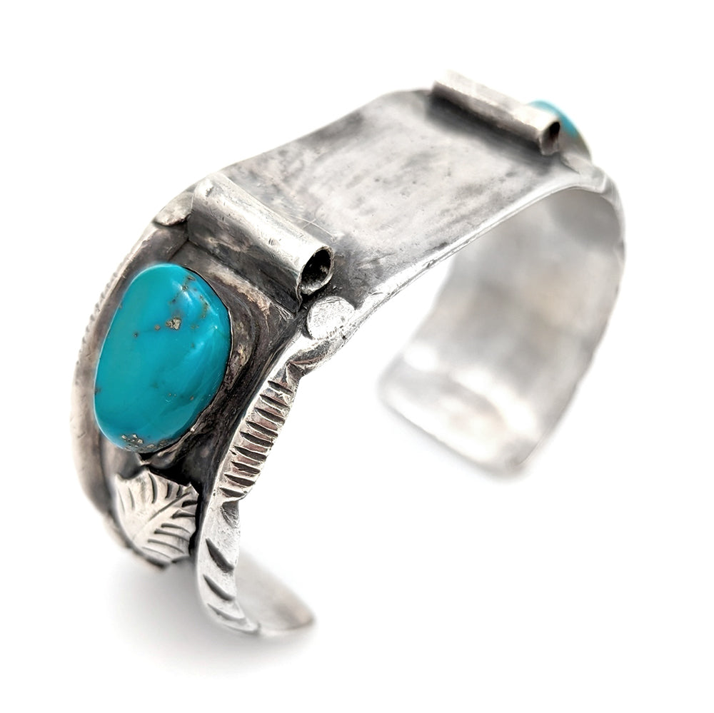 Navajo Louise Platero Sterling Silver & Turquoise Watch Cuff Bracelet