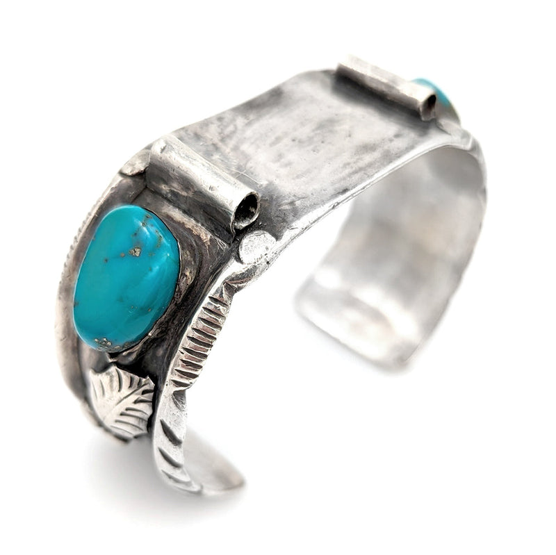 Navajo Louise Platero Sterling Silver & Turquoise Watch Cuff Bracelet