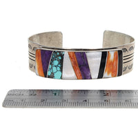 Navajo Julian Arviso Sterling Silver Multi-Stone Inlay Cuff Bracelet