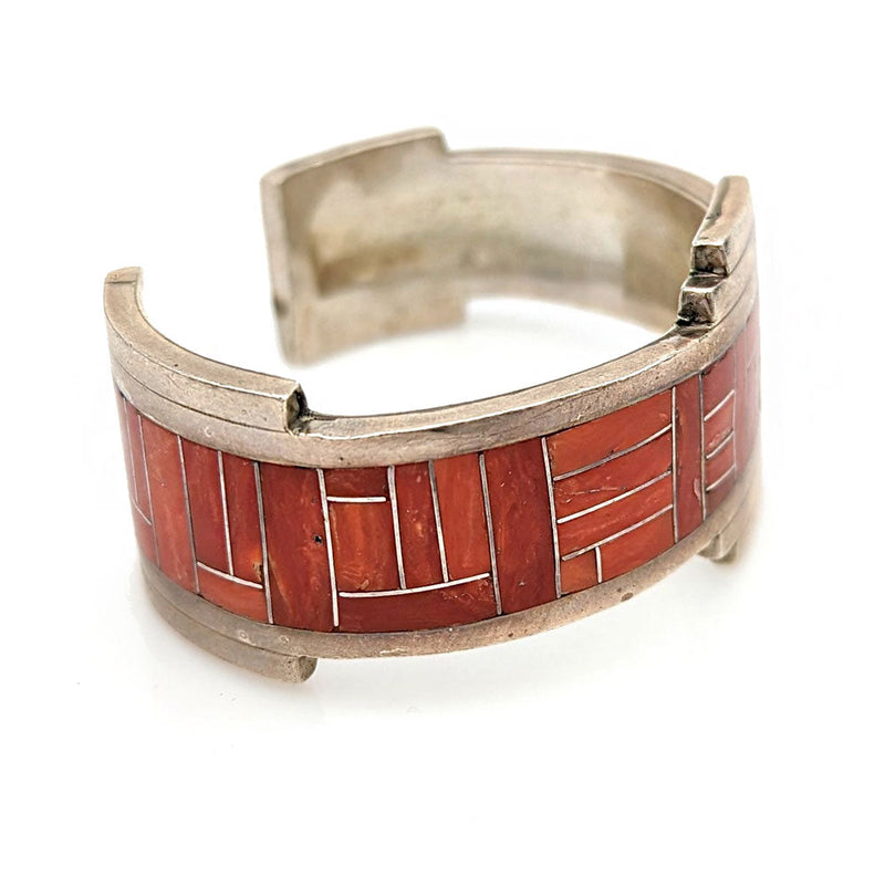 Zuni Rickel & Glendora Booqua Sterling Silver Coral Inlay Bracelet