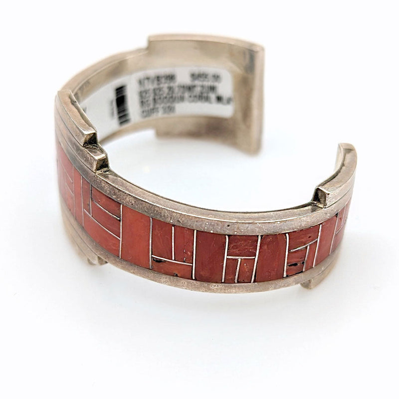 Zuni Rickel & Glendora Booqua Sterling Silver Coral Inlay Bracelet