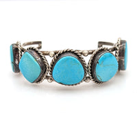 Navajo Sterling Silver & Turquoise 5 Stone Cuff Bracelet