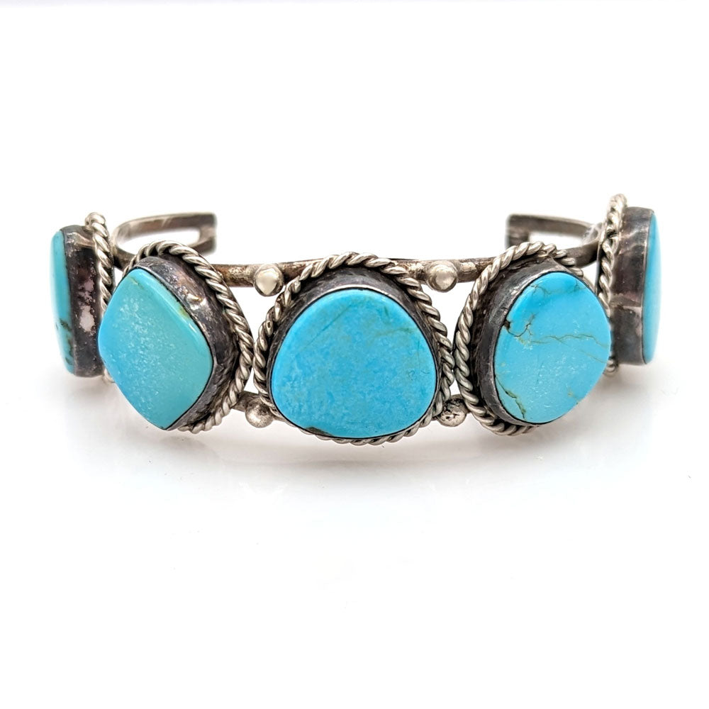 Navajo Sterling Silver & Turquoise 5 Stone Cuff Bracelet