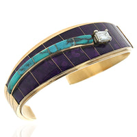 Navajo 18K Yellow Gold Sugilite Turquoise Inlay & Diamond Bracelet