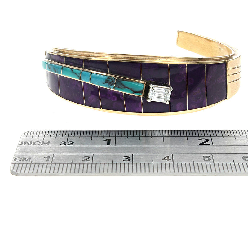 Navajo 18K Yellow Gold Sugilite Turquoise Inlay & Diamond Bracelet