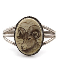 Vintage Navajo Sterling Silver Hand Carved Ram Cuff Bracelet