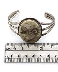 Vintage Navajo Sterling Silver Hand Carved Ram Cuff Bracelet