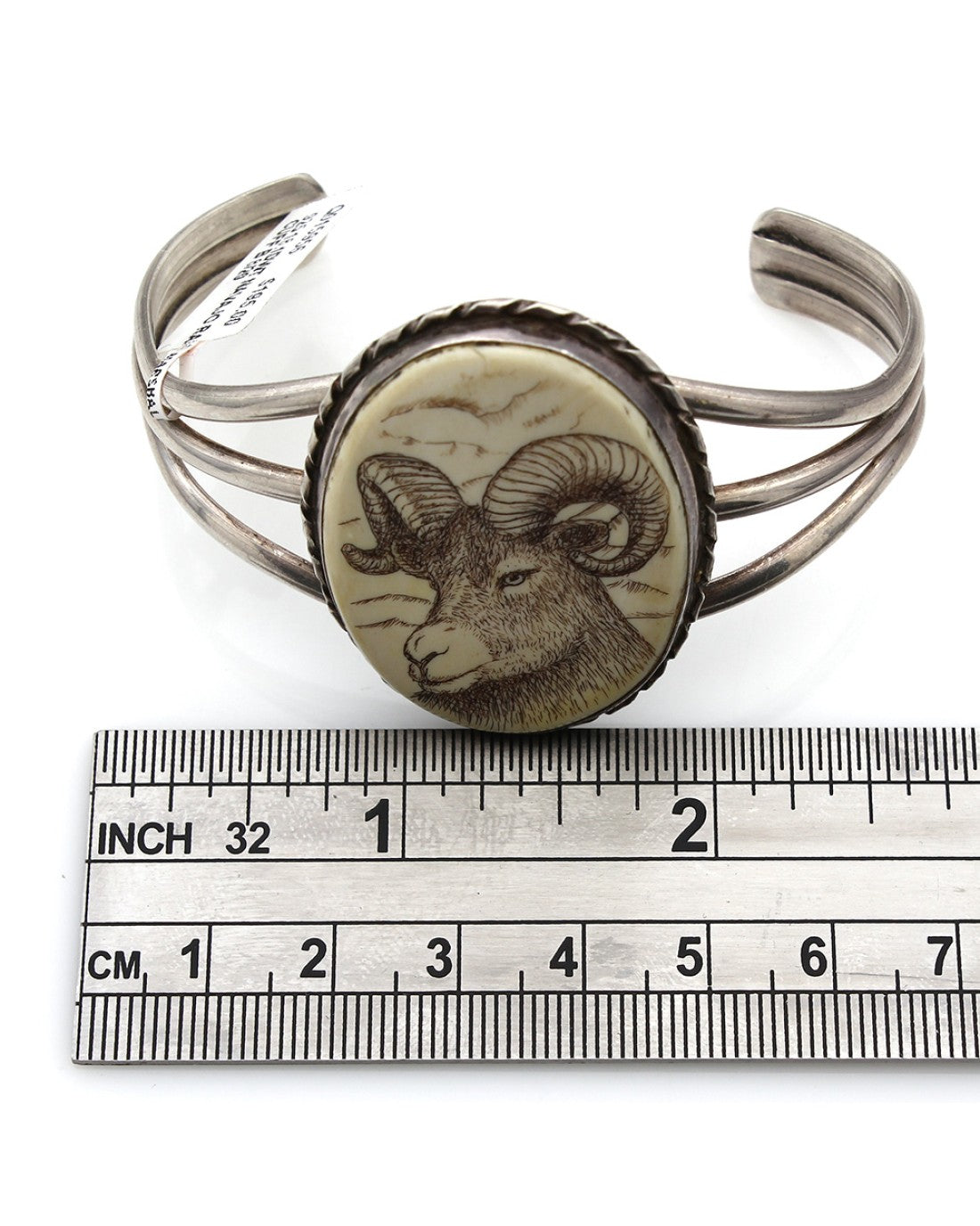 Vintage Navajo Sterling Silver Hand Carved Ram Cuff Bracelet
