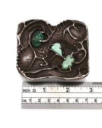 Vintage Navajo Handmade Abstract Sterling Silver Turquoise Belt Buckle