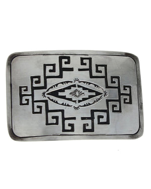 Navajo Kee Brown Sterling Silver Overlay Buckle