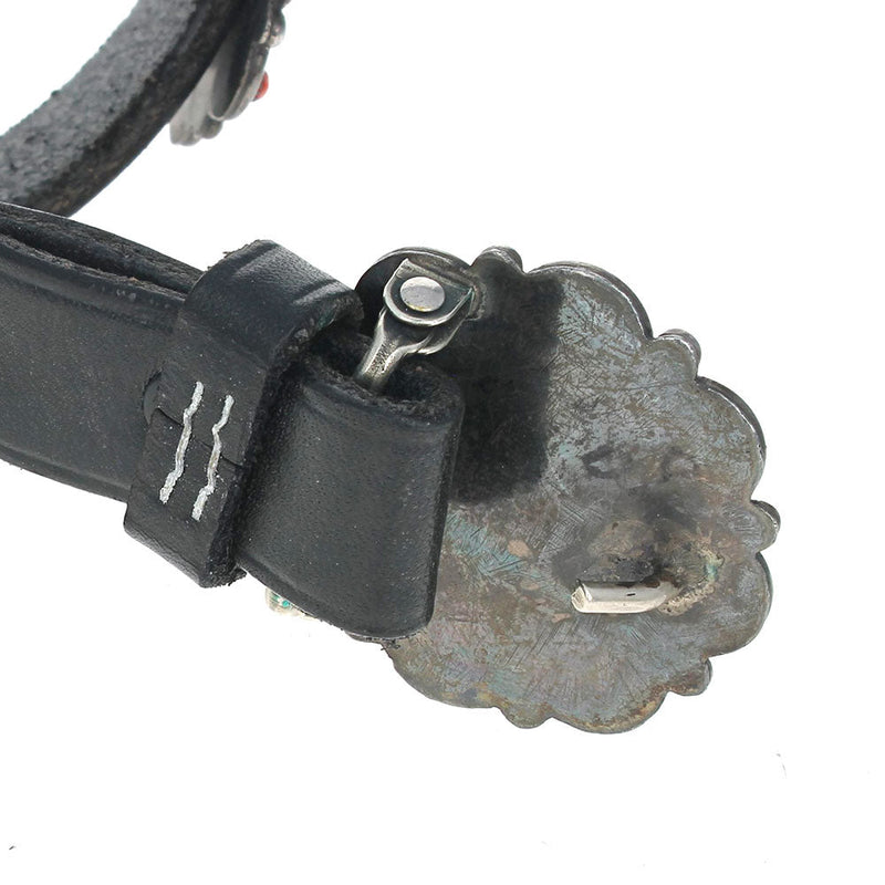 Zuni Sterling Silver & Coral Flower Concho Belt