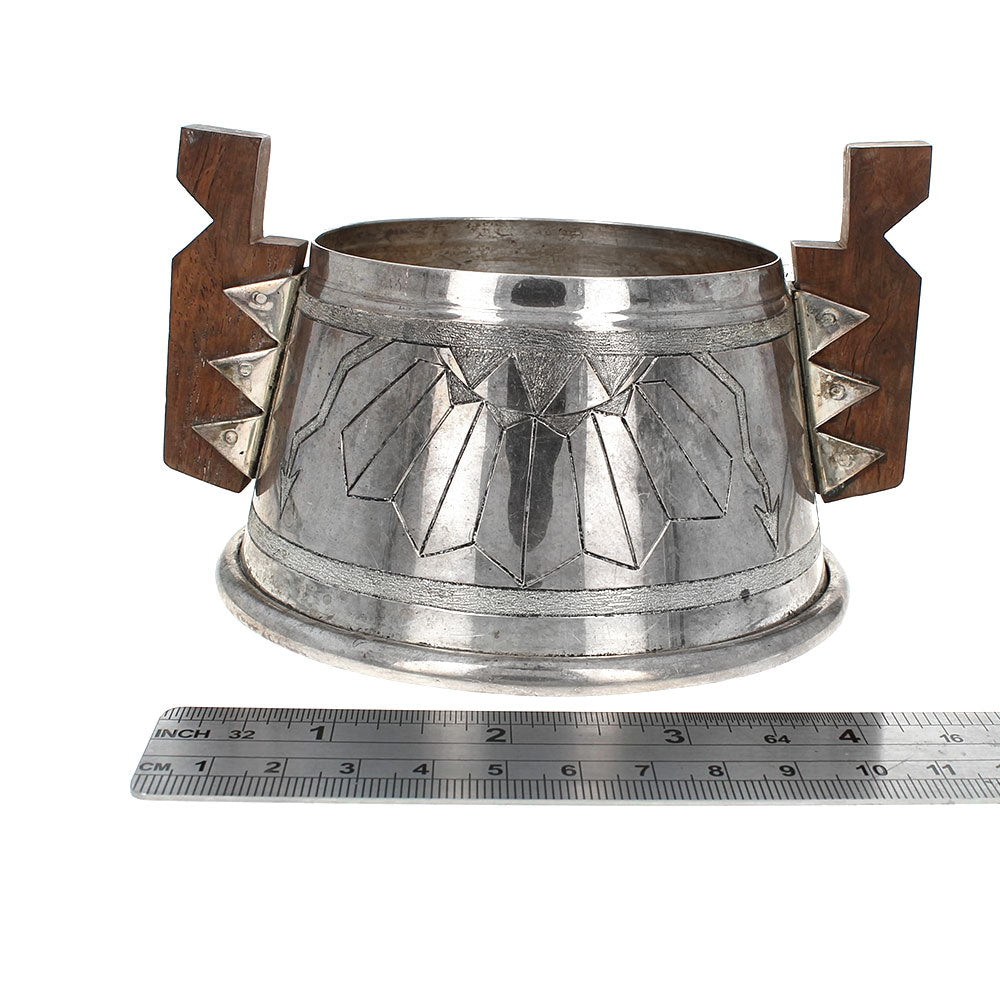 Comanche/Mexican Mike Perez White Buffalo Sterling Silver & Ironwood Bowl