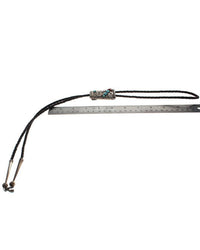 Navajo Sterling Silver Turquoise & Coral Kokopelli Bolo Tie