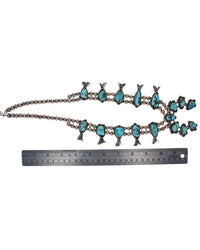 Navajo Sterling Silver & Turquoise Squash Blossom Necklace