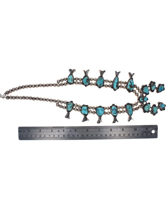Navajo Sterling Silver & Turquoise Squash Blossom Necklace