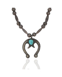 Navajo Sterling Silver Bead & Turquoise Naja Necklace