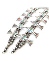 Navajo Sterling Silver Turquoise Coral Chip Inlay Peyote Bird Squash Blossom Necklace