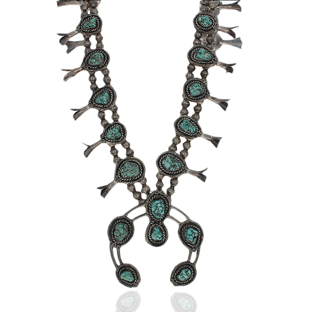 Navajo Sterling Silver & Turquoise Squash Blossom Necklace