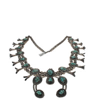 Navajo Sterling Silver & Turquoise Squash Blossom Necklace